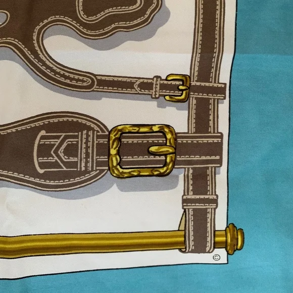 Vintage Hermes Blue Harnais Des Presidents Silk Scarf - Picture 6 of 10